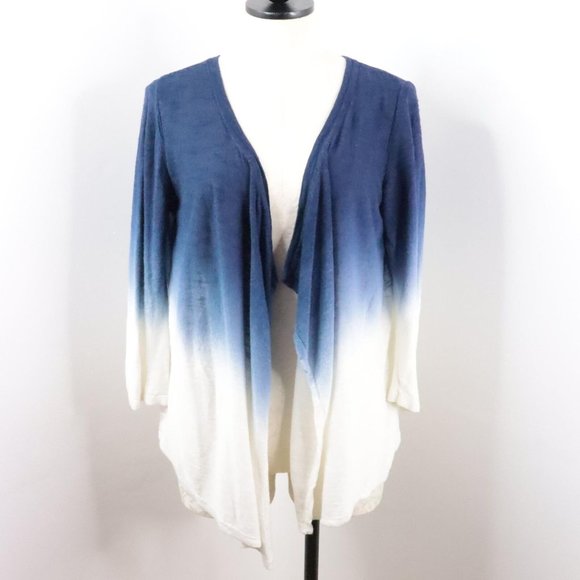 Chico's Women's S/4 Blue White Ombre Linen Cotton Open Front Cardigan Sweater - Picture 1 of 9
